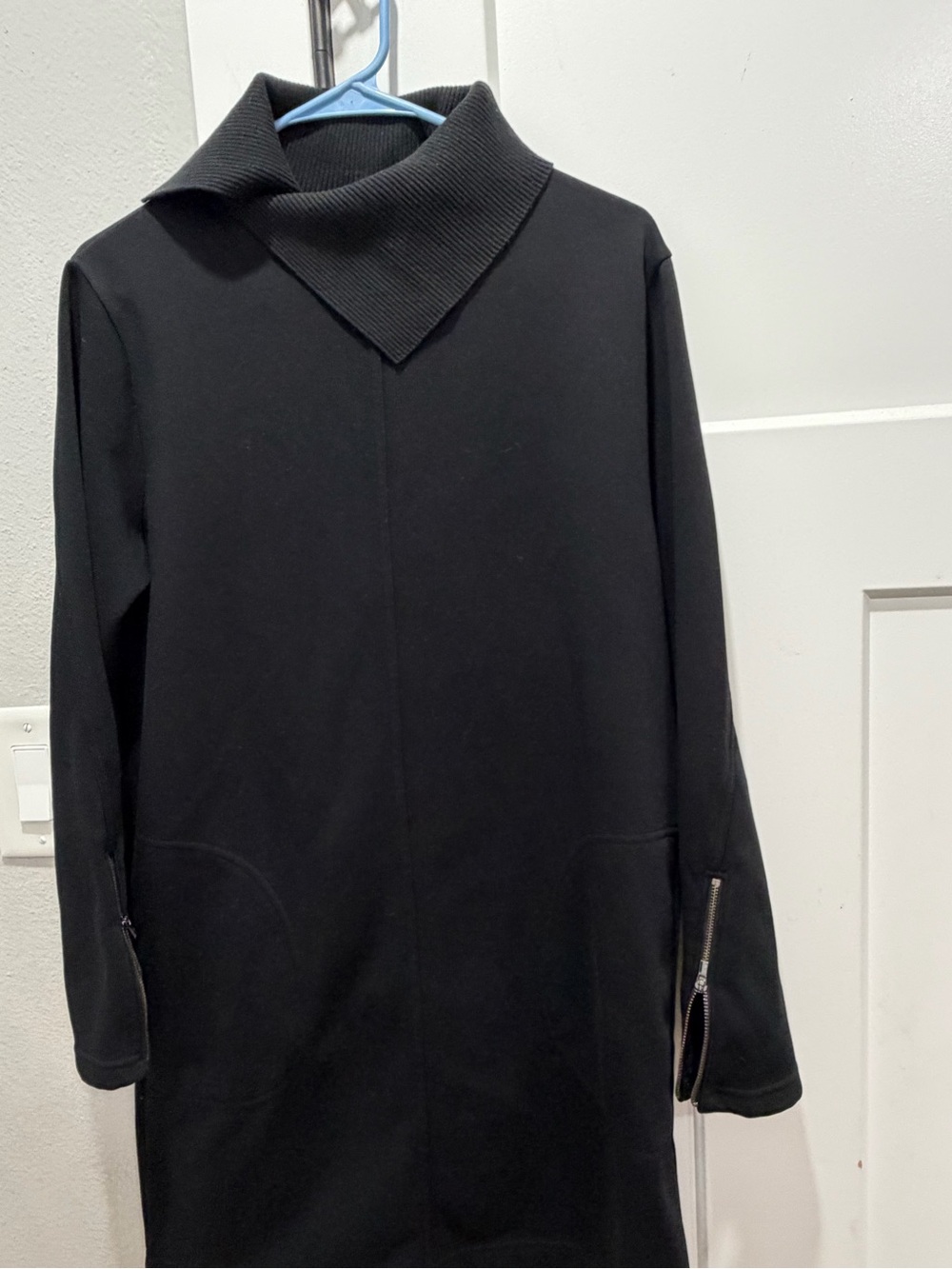 Athleta Black Funnel-Neck Sweater Dress with Sleeve Zippers